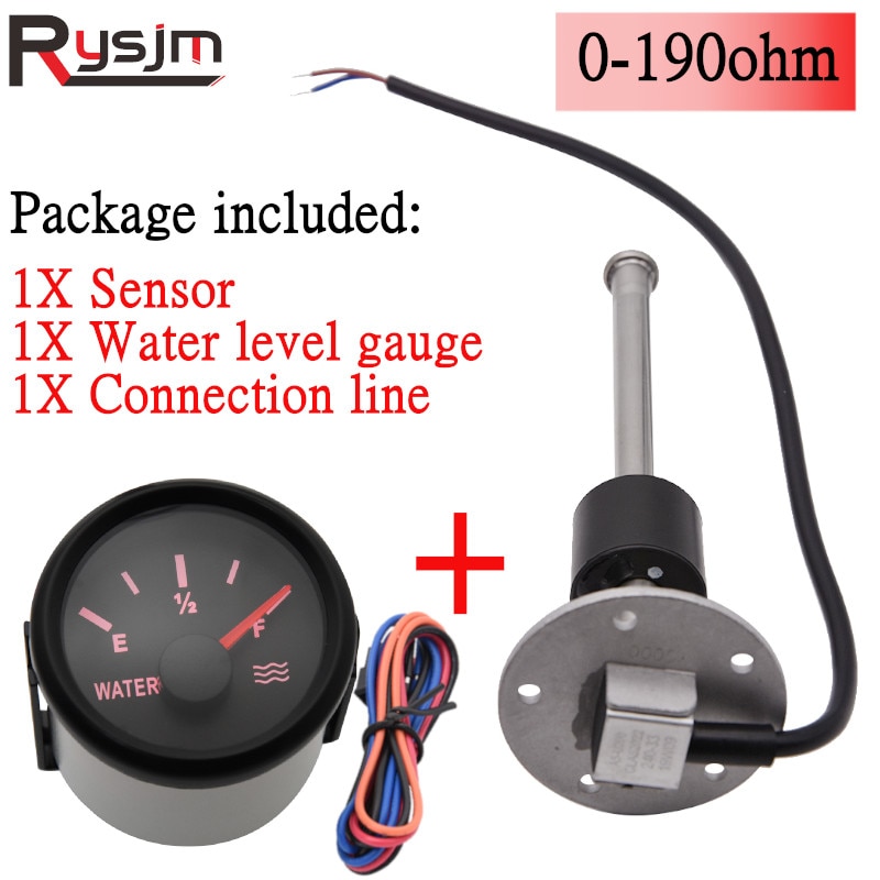 52Mm Auto Meters Water Niveau Sensor 125/150/200/225/300/500Mm Fit water Tank Niveau Indicator Meter 0-190ohm Met Rode Backlight