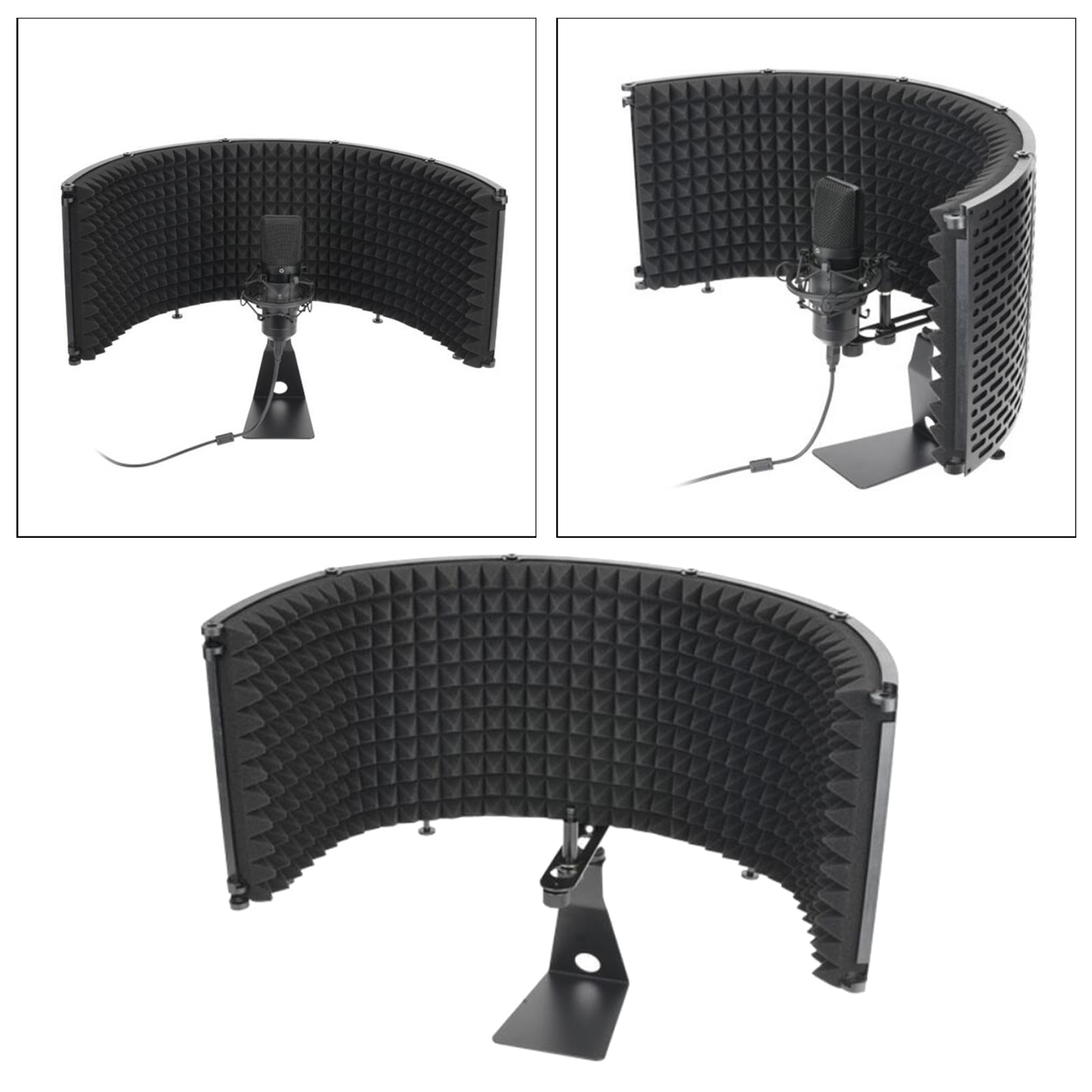 Foldable 5 Panel Microphone Isolation Shield+Stand Vocal Booth Studio Record Acoustic Panel for Sound Broadcast Reading