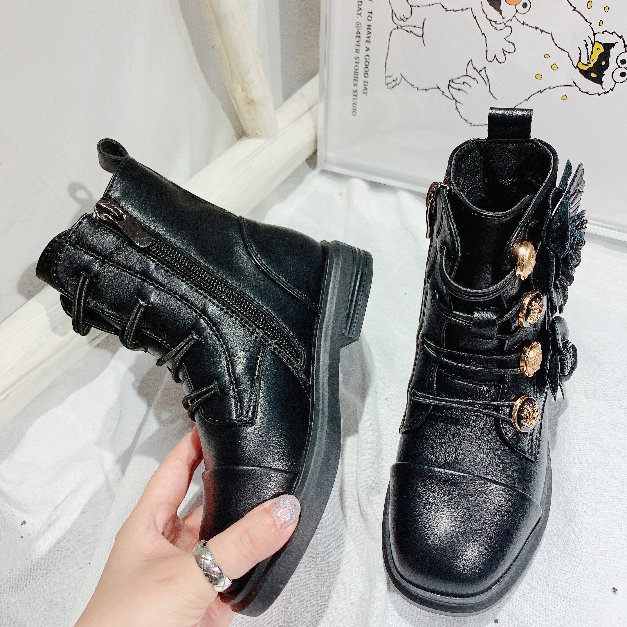 Inverno crianças botas do bebê meninas botas de couro genuíno crianças flor vestido sapatos preto princesa botas moda marca tornozelo sapato novo