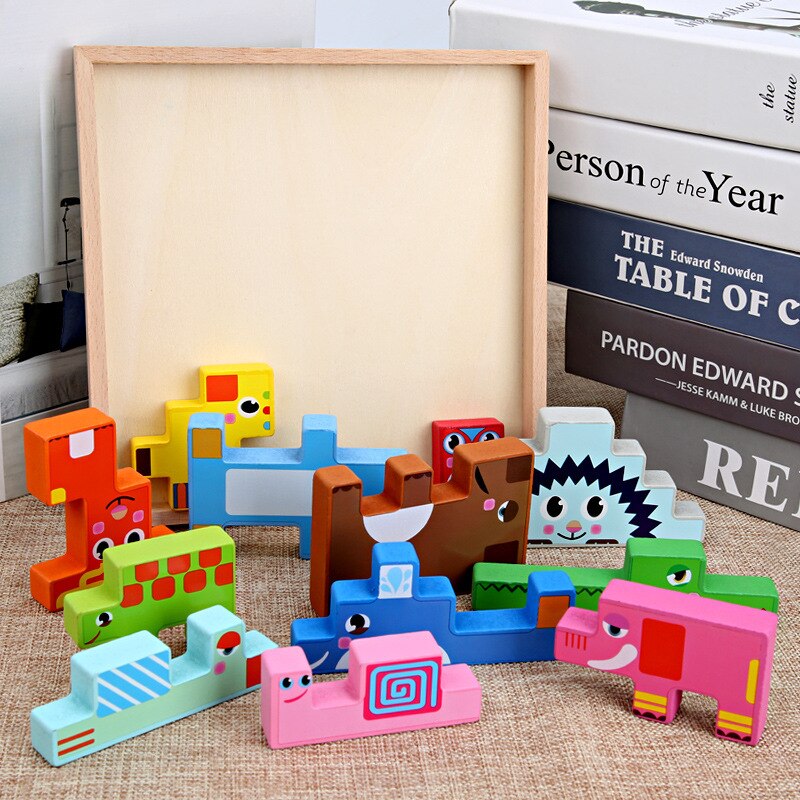 Wooden Animal 3D Jigsaw Puzzles Early Childhood Educational Puzzle Shape Recognition Matching