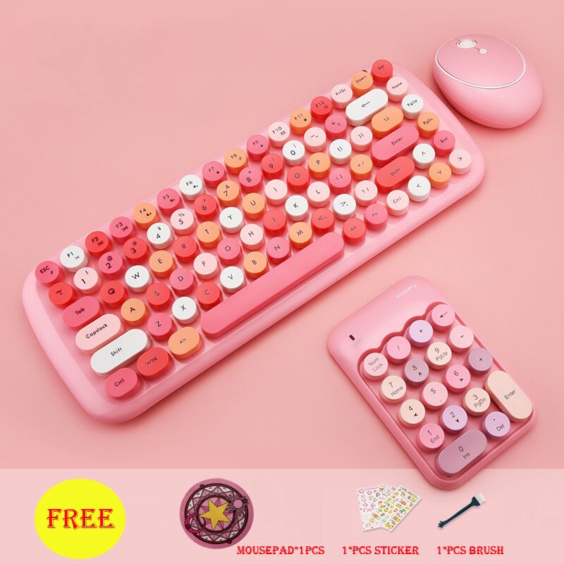 Notebook 3 in 1 Wireless Keyboard Mouse Numeric Combos 2.4G Wireless Number Pad Round Punk Mini Keyboard and Mouse Free Mousepad