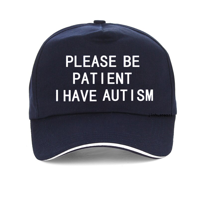 Casquette de baseball pour hommes et femmes, chapeau de papa, unisexe, ajustable, pour l'été, veuillez être Patient, avec lettres I Have autisme, 100%: Marine Bleu
