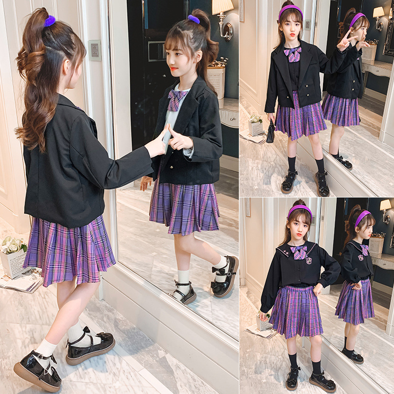 Traje a cuadros JK para niña, Blazer informal, Falda plisada y camisas blancas, conjunto de ropa para niña adolescente, trajes para niña