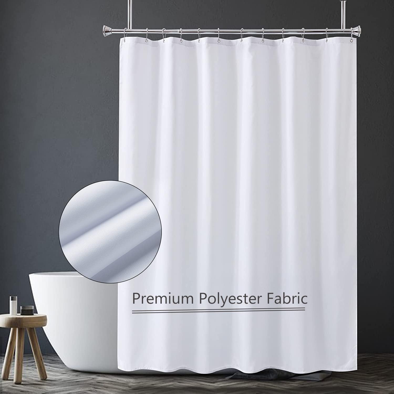 Solid Color Shower Curtain with Bottom Counterweight Waterproof Washable Bathroom Decor Shower Curtain with Hooks
