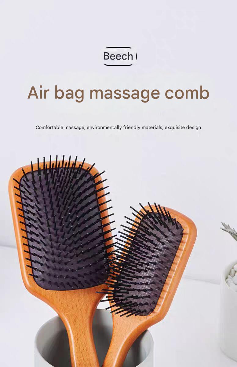 Peine de masaje con cojín de bambú cuadrado, cepillo de pelo alisador antiestático para cabello rizado o liso, cepillo de paleta grande