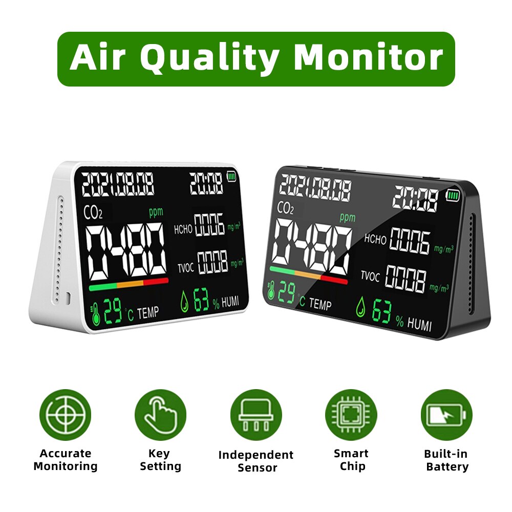 CO2 Meter Air Detector Carbon Dioxide Detector Agricultural Production Greenhouse HCHO TVOC Detector Air Monitor