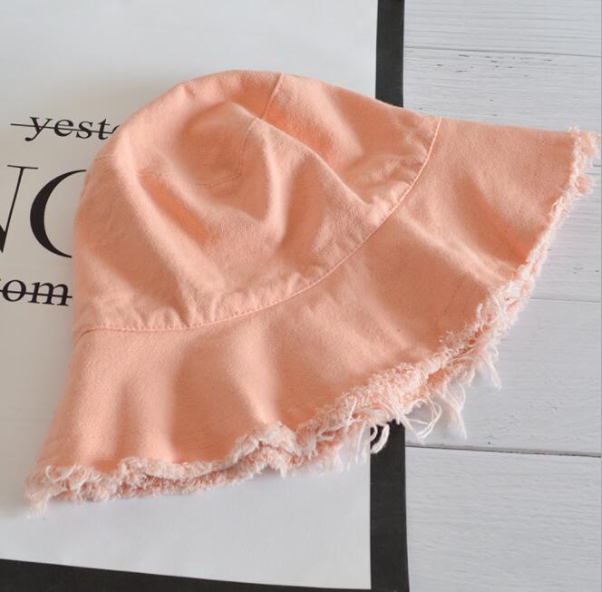 Kvinder bøttehat ensfarvet sort gul fiskerkasket bomuld lurvet forårssommersolhat bred skygge strandhat: Lyserød