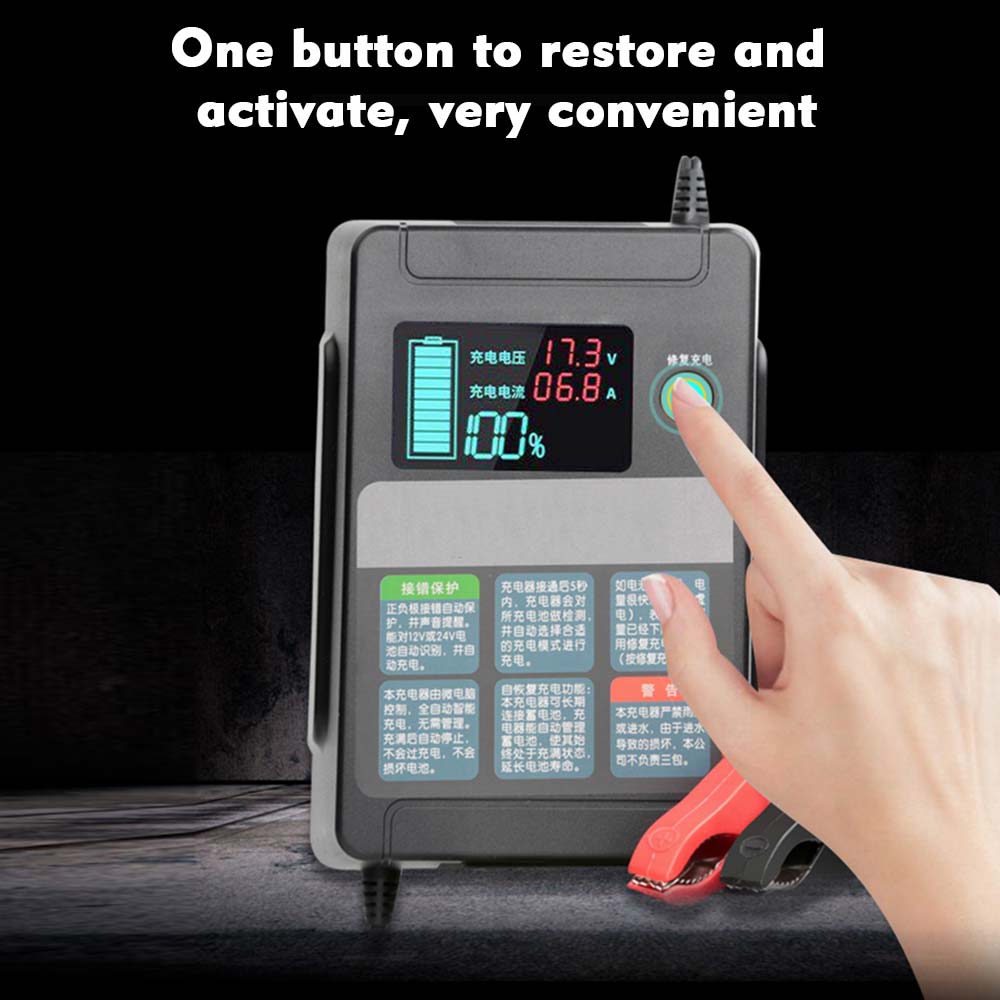 Fully Automatic Car Battery Charger 12V 8A / 24V 4A Intelligent Fast Power Charging Wet Dry Lead Acid Digital LCD Display