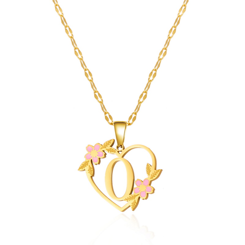 Collar con colgante de nombre y letra inicial de acero inoxidable con flor coreana para mujeres y hombres, gargantilla de amistad con letras de A-Z, de joyería: COLOR ORO ROSADO