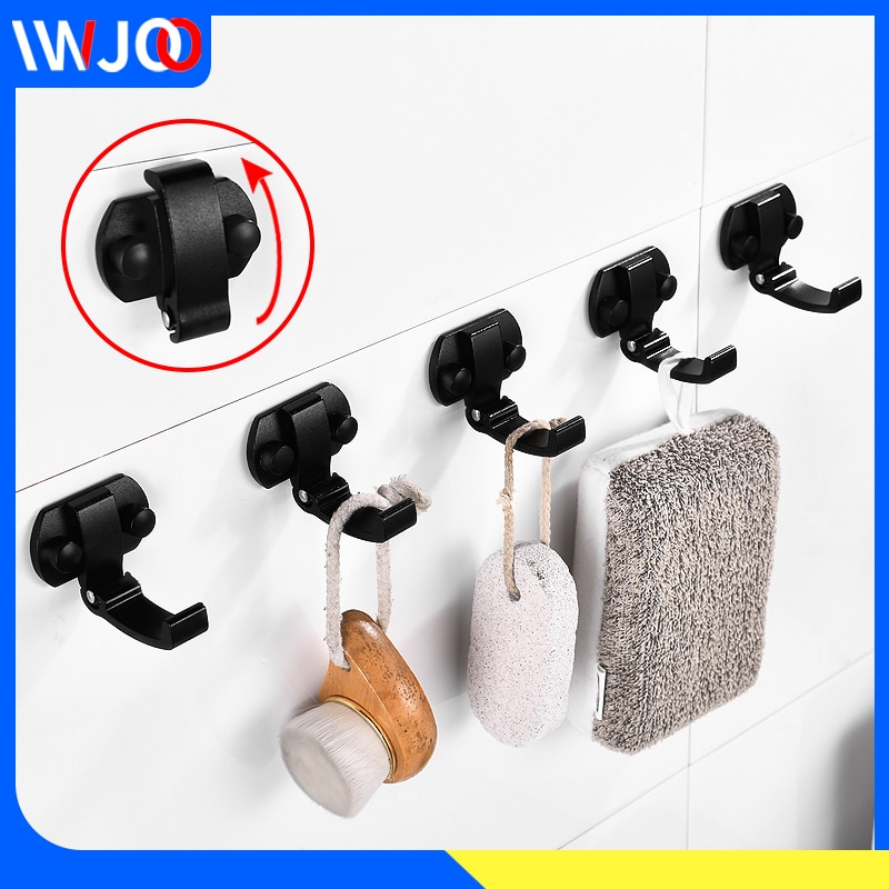 Robe Hook Black Aluminum Bathroom Hooks for Towels Bag Key Rack Folding Coat Hooks Wall Mounted Decorative Clothes Hook Hanger
