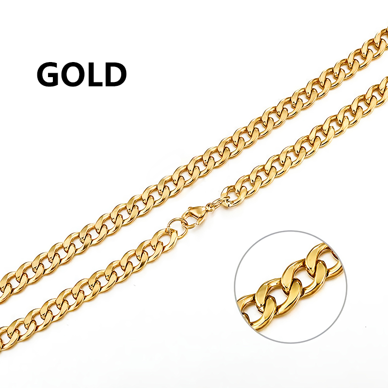 Vrouwen Mannen Ketting Rvs Zwarte Goud Kleur Curb Cubaanse Link Nk Ketting Zilveren Kleur Basic Punk Mannelijke Choker sieraden: 20Cm / Staal Kleur