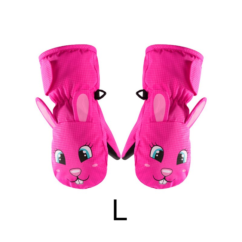 Crianças luvas de esqui, inverno mais veludo crianças meninas bonito dos desenhos animados impermeável à prova de vento antiderrapante luvas quentes: rose red-L