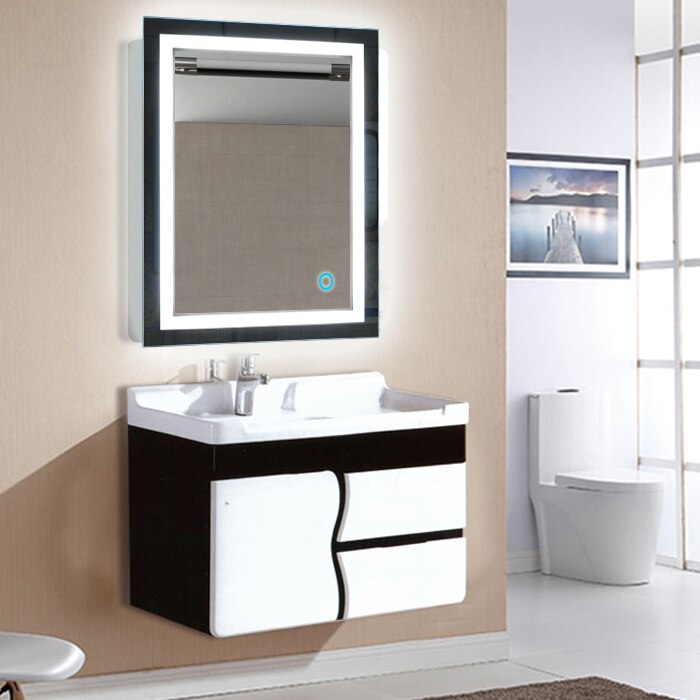 LED 5050 Wall Bathroom Lighted Mirror Wall Mount Makeup Mirror With Touch Button For Home Hotel Bathroom Stylish HWC