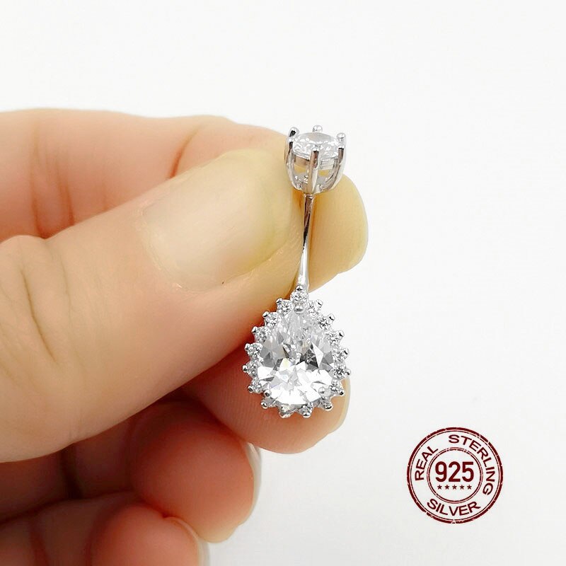 Anello con ombelico in zircone con goccia d&#39;acqua HelloLook per donna anello in argento Sterling 925 con Piercing all&#39;ombelico in cristallo con Piercing all&#39;ombelico