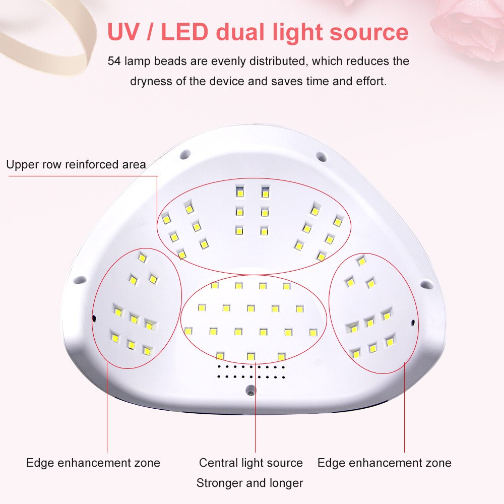 Lámpara de uñas LED UV de 120W, 54 Uds., LED de alta potencia para esmalte de Gel, curado de esmalte de Gel con detección de movimiento