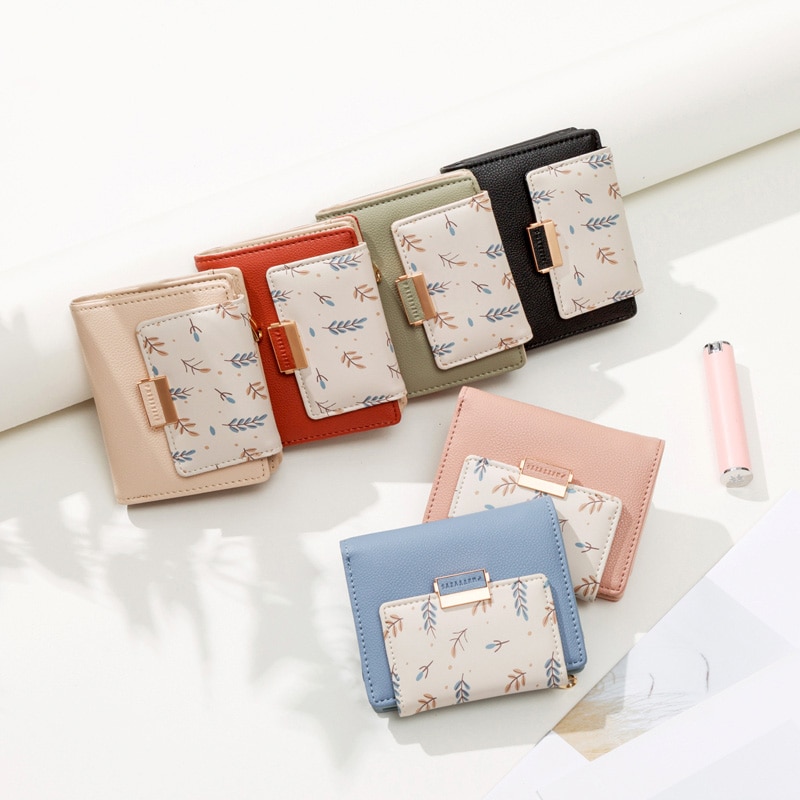 Brand Women Wallet Small Short Fold Purse Printing Contrast color Female Coin Purse Multifunction Coin Pocket