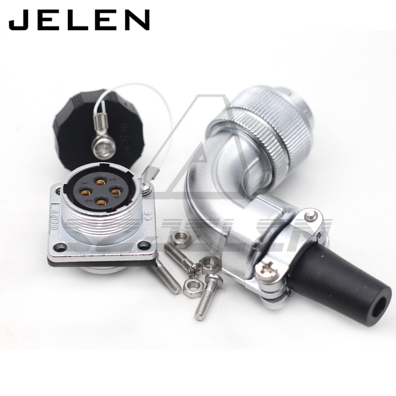WEIPU WS20 serie 2 3 4 5 7 9 10 12 pin Right angle elbow plug socket connector, Metal waterproof connector IP67: 4 pin