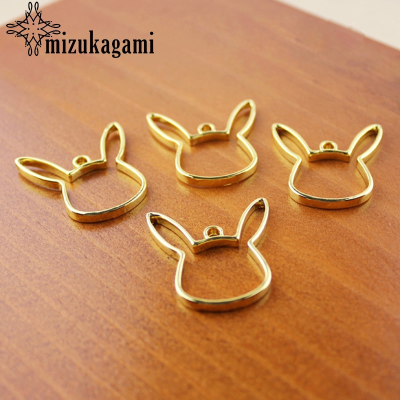 10 pçs/lote Coelho Liga de Zinco Animais Armação de Metal Pingente Charme Ajuste da Moldura de Ouro Ajuste Cabochon de Resina UV Acessórios Charme