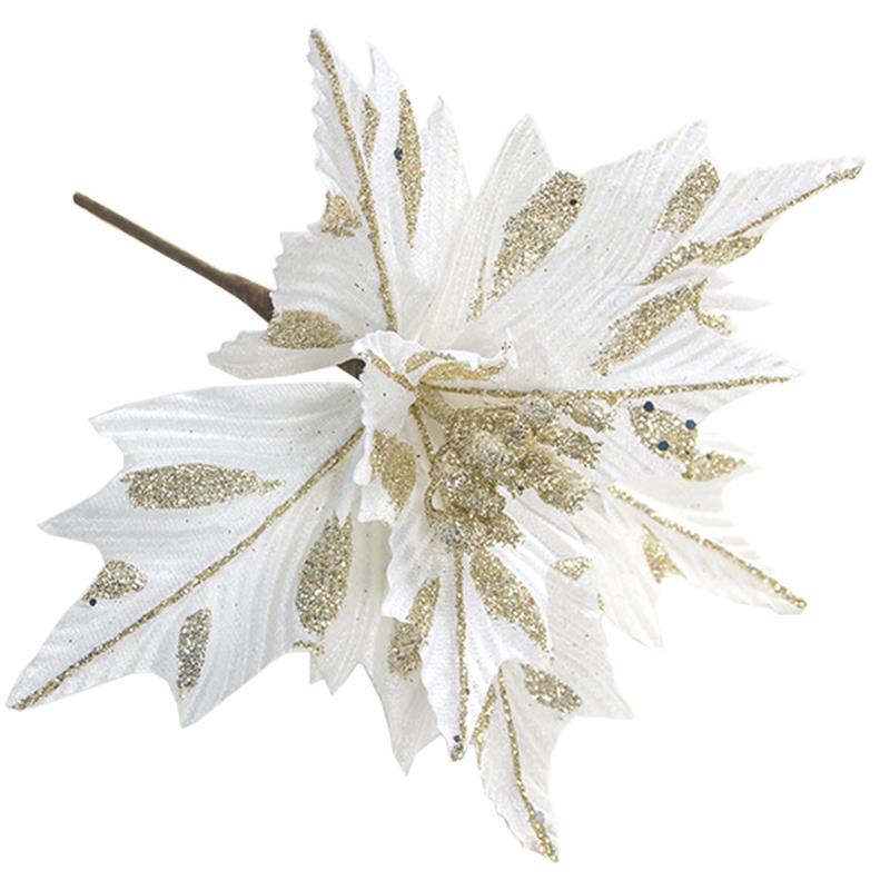 Kunstmatige kerstster glitter kerstster bloem prikkers kerstboom bloemen kerstboom decoratie accessoires feestbenodigdheden: Wit