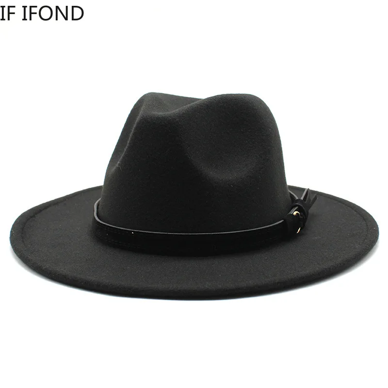 Sombrero Fedora de fieltro Gangster Trilby, gorras de Jazz de ala ancha europea americana, sombrero de boda blanco de lana para hombres y mujeres, 56-58-61CM