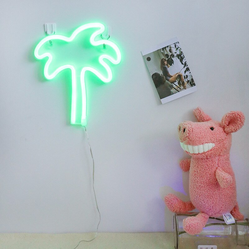 Led neon lys skilt rør dekorationer julefest bryllup dekorationer væg børneværelse hjem gult wienerbrød display: Kokos træ grøn