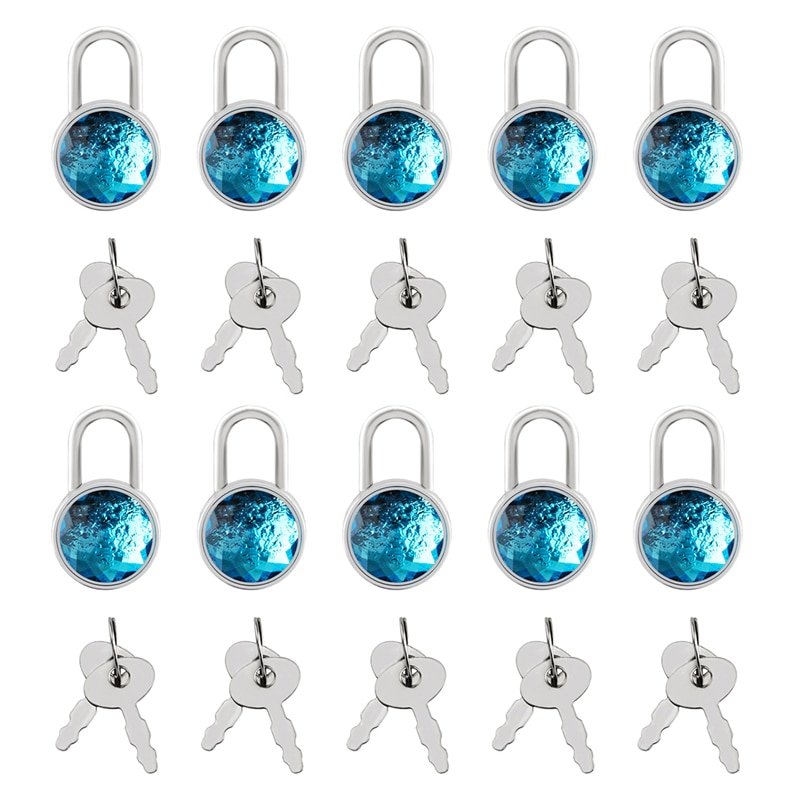 10pcs Blue Diamond Lock Shaped Mini Metal Padlock With Stainless Steel Keys For Suitcase Locks And School Gym