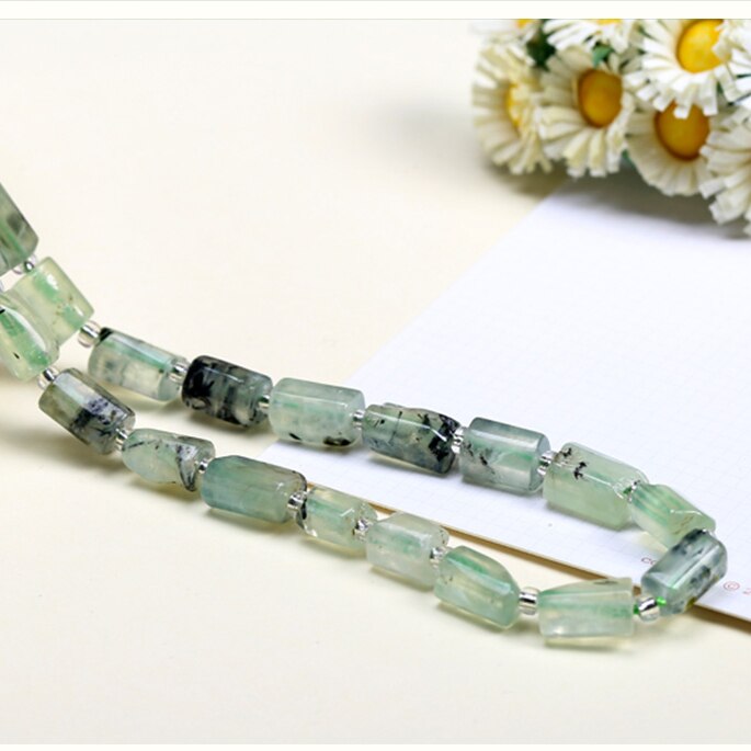 Natural Stone Faceted Cylinder Shape Loose Beads For Jewelry Making Diy Accessories: Prehnite