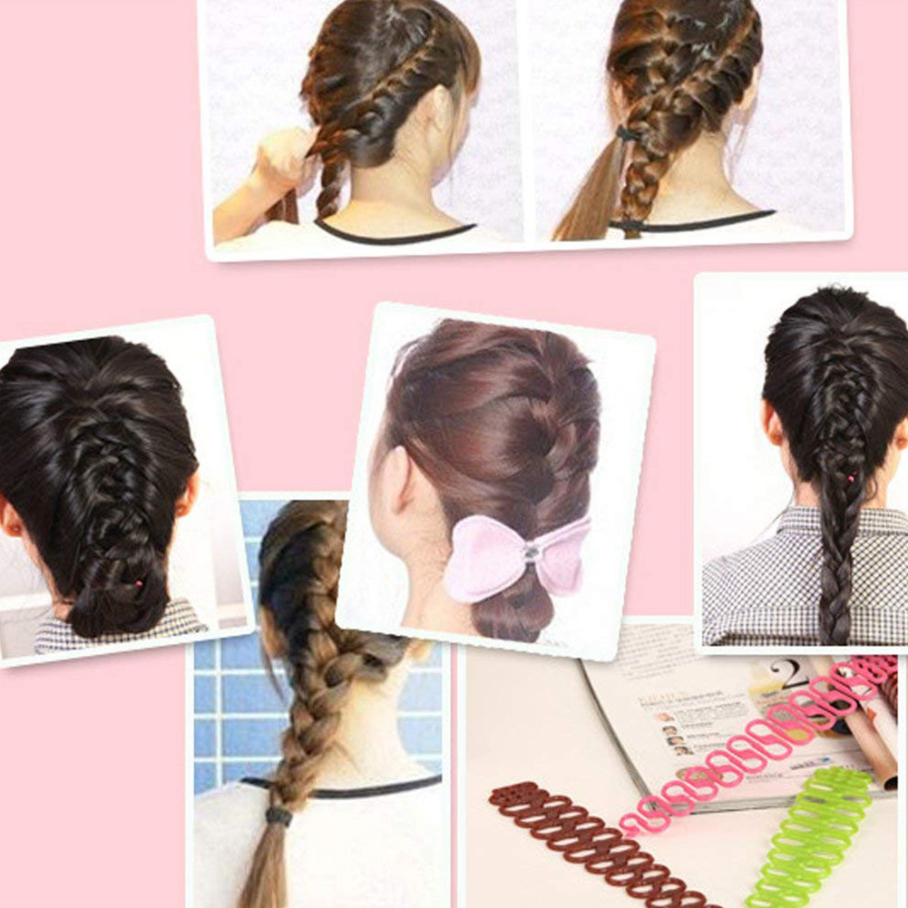 2 Pcs Franse Hair Styling Clip Stick Bun Maker Braid Tool Haaraccessoires Twist Vlecht Haar Vlechten Tool Bruin kleurrijke