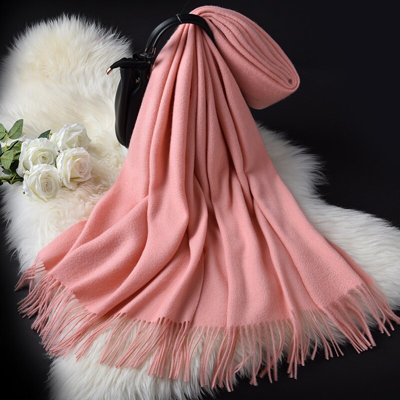 Vinter uld tørklæde til damer tyk echarpe wraps med kvast foulard femme halsvarmer kvinder grønne kashmir tørklæder: Rouge pink