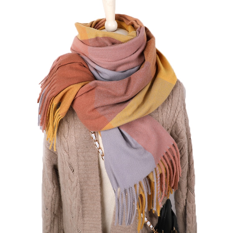 Strikk vinter skjerf til kvinner kashmirlignende pashmina sjal pakke inn geometrisk kvinnelig varmt teppe skjerf skumring stjal