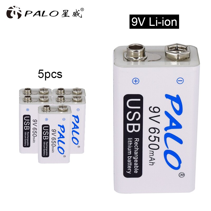 PALO 6f22 9v Rechargeable Battery Lithium 9V Usb Battery for Microphone Multimeter: 5Pcs 9v