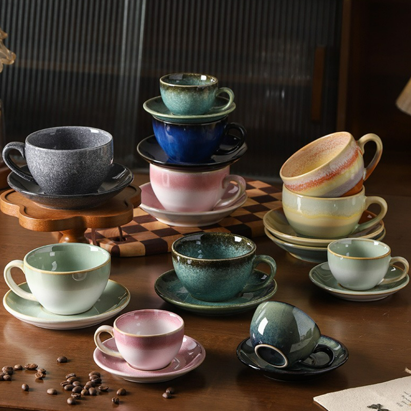 Ceramiczny zestaw filiżanek i talerzy robić kawy w stylu retro, kreatywne, chińskie filiżanki śniadaniowe, popołudniowa herbata, naczynia robić picia