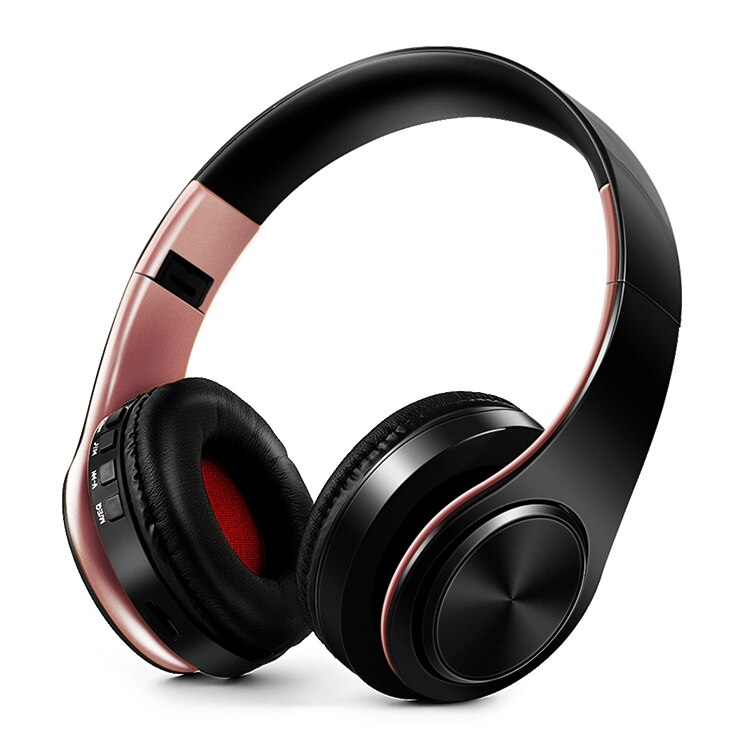stereo headset bluetooth earphone headphone wireless bluetooth handfree universal for all phone for iphone with microphone: black rose gold