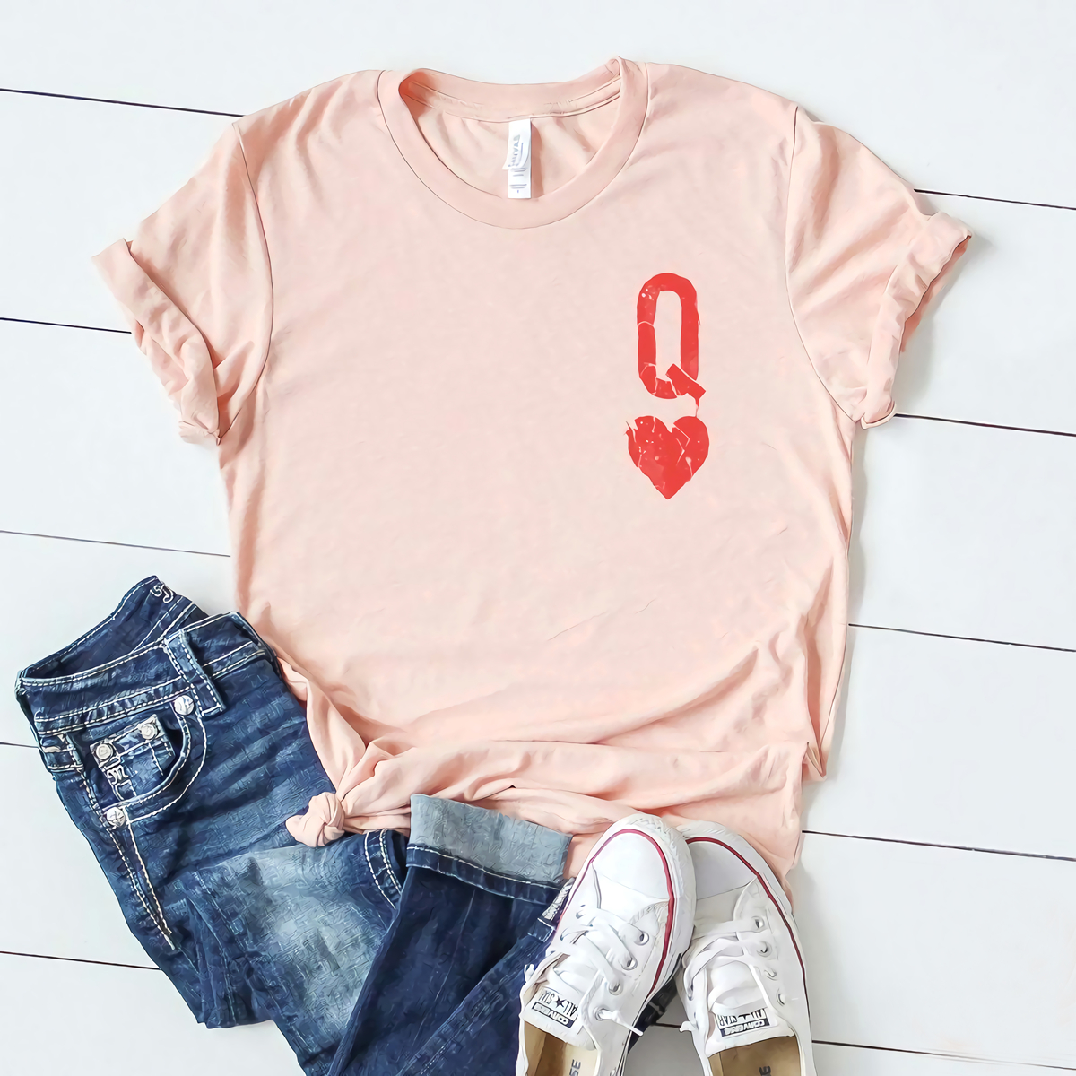 Hjerter dronning t-shirt til piger sød dronning t-shirt tumblr pokerkort q grafik t-shirts alice i eventyrland skjorte: M / Lyserød