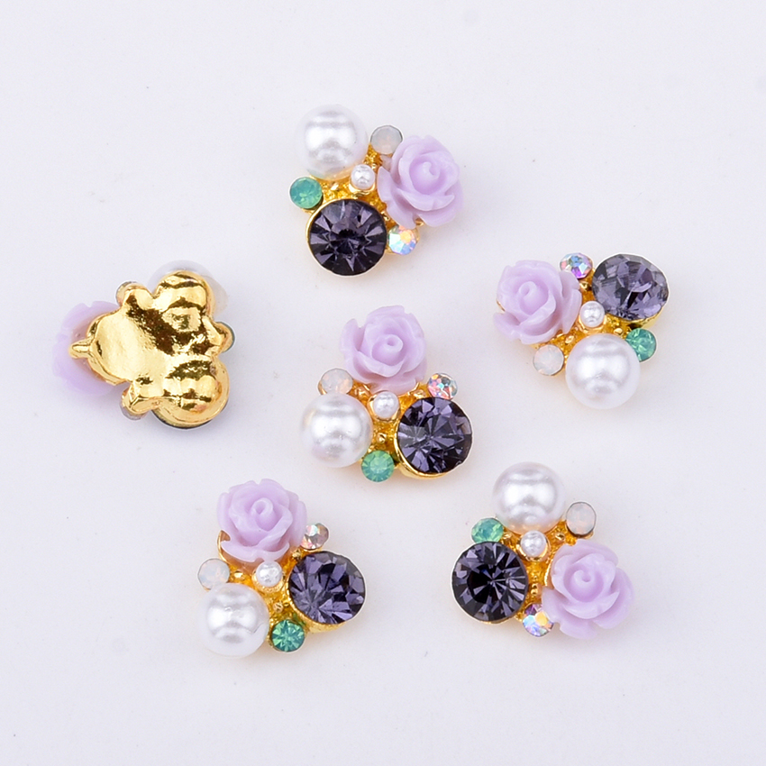 10pcs alloy 3d nail art rose bloemen sieraden nagels crystal rhinestones nailart nagels decoraties komen accessoires Y951 ~ 958