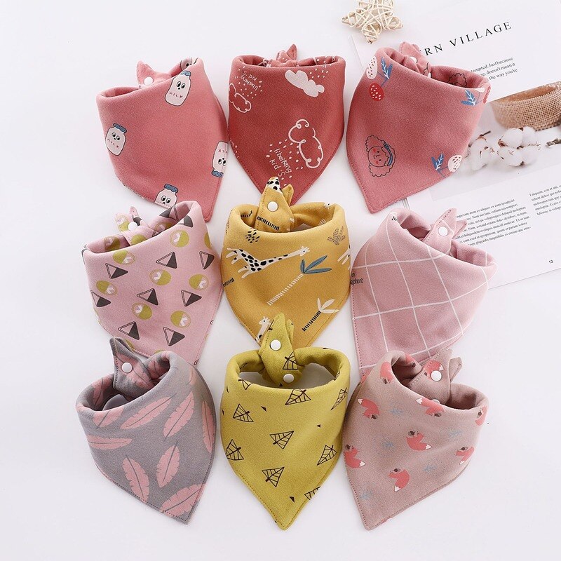 Baby Bibs Triangle Double Cotton Bibs Cartoon Print Saliva Towel Baby Boys Girls Feeding Apron Cotton Bandana Bibs