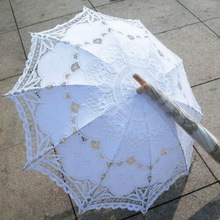 Sol paraply bomull broderi brude paraply hvit elfenben svart rød blonder parasoll paraply bryllup paraply dekorasjoner