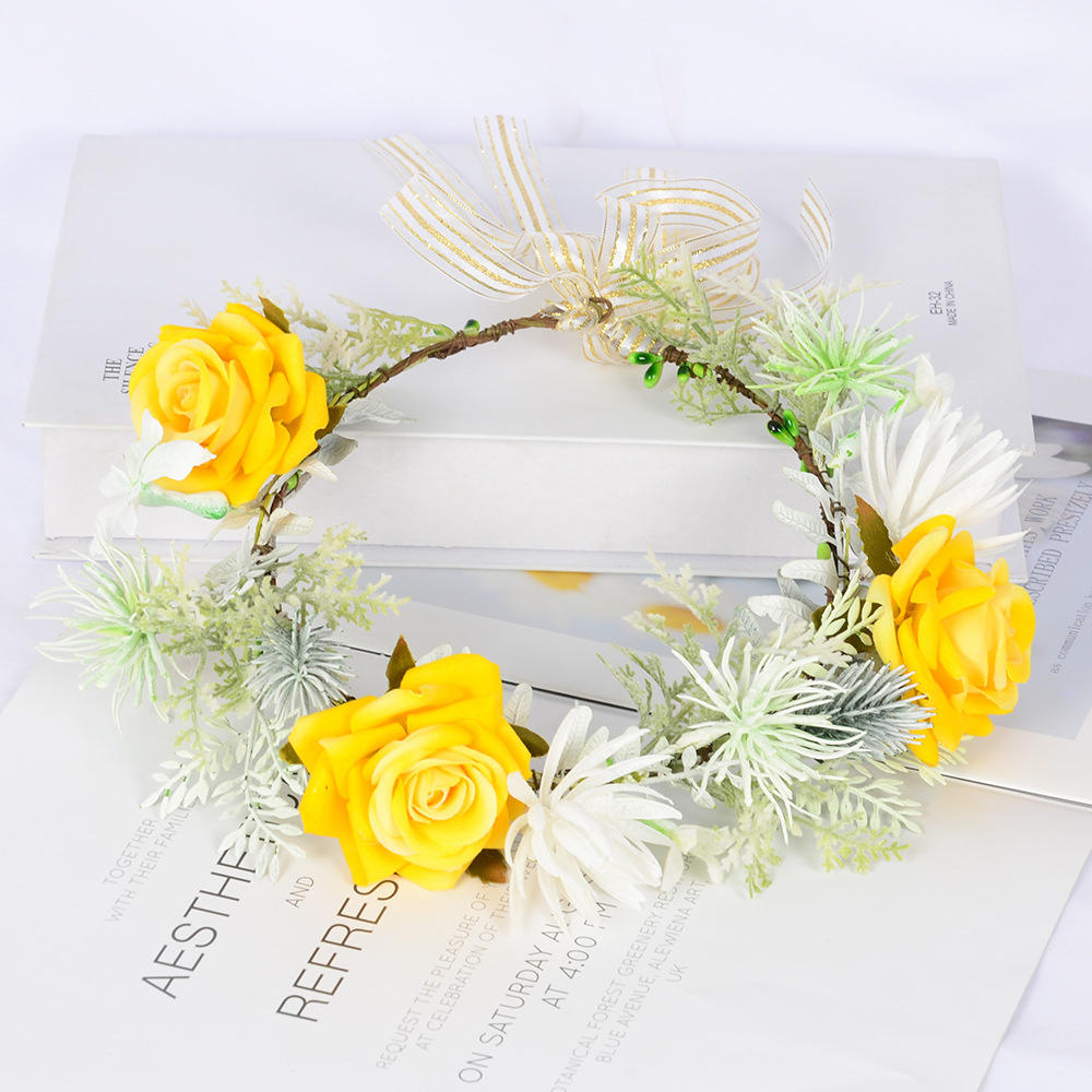 Corona de flores para niña y mujer, accesorios para el cabello para novia, diademas de flores hermosas, adorno para el cabello trenzado, vid para el cabello: 1