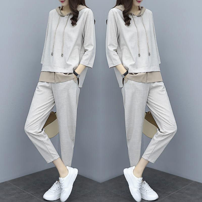 2 piece set spring casual sports suit female Korean version of the loose large size temperament pants of tide