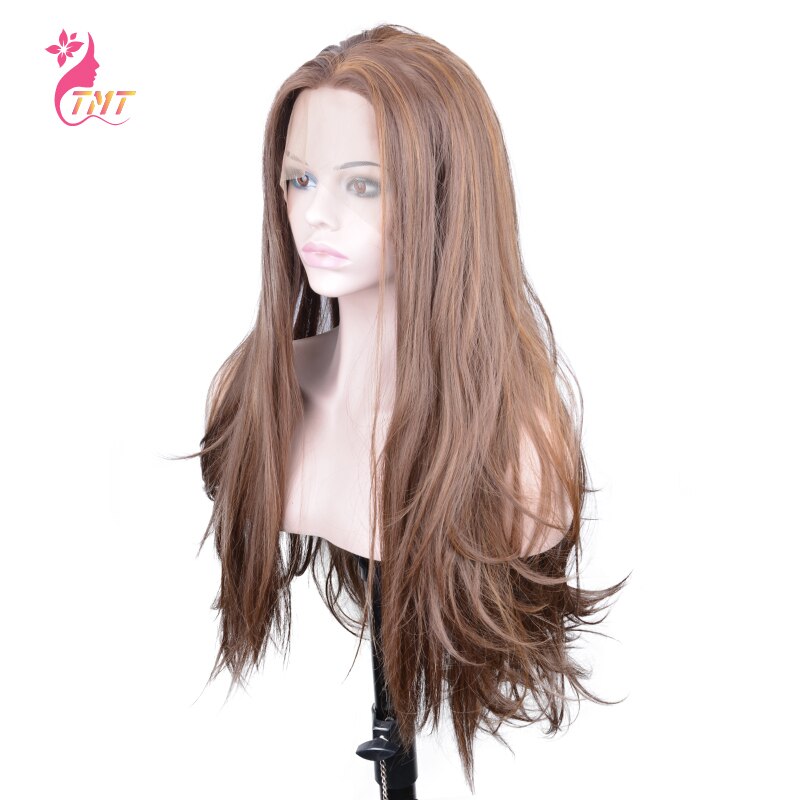 Peruka syntetyczna długi peruki z prostymi włosami dla czarnych kobiet naturalny wygląd środku częściowo koronka peruka przód włókno termoodporne robić włosów
