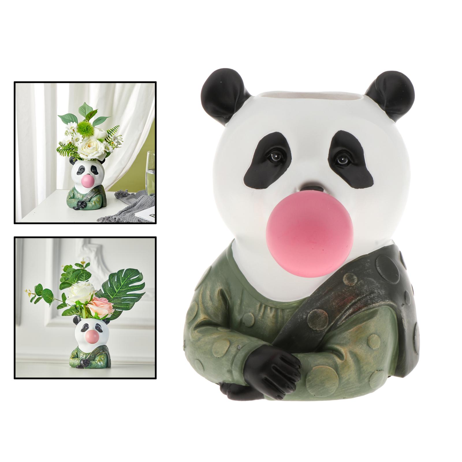Forma de cabeza Animal jarrón de flores secas maceta resina escultura para escritorio foto Prop: Panda