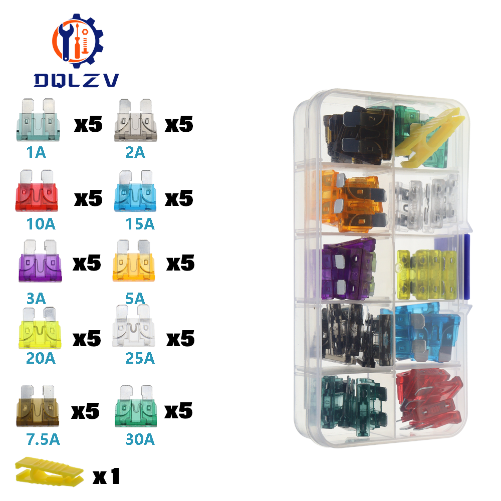 Fusible de coche 5/7, 5/10/15/20/25/30/35/40A Mini/pequeño/mediano 32V tipo hoja automotriz fusible de aleación de Zinc con Clip de caja: Oro