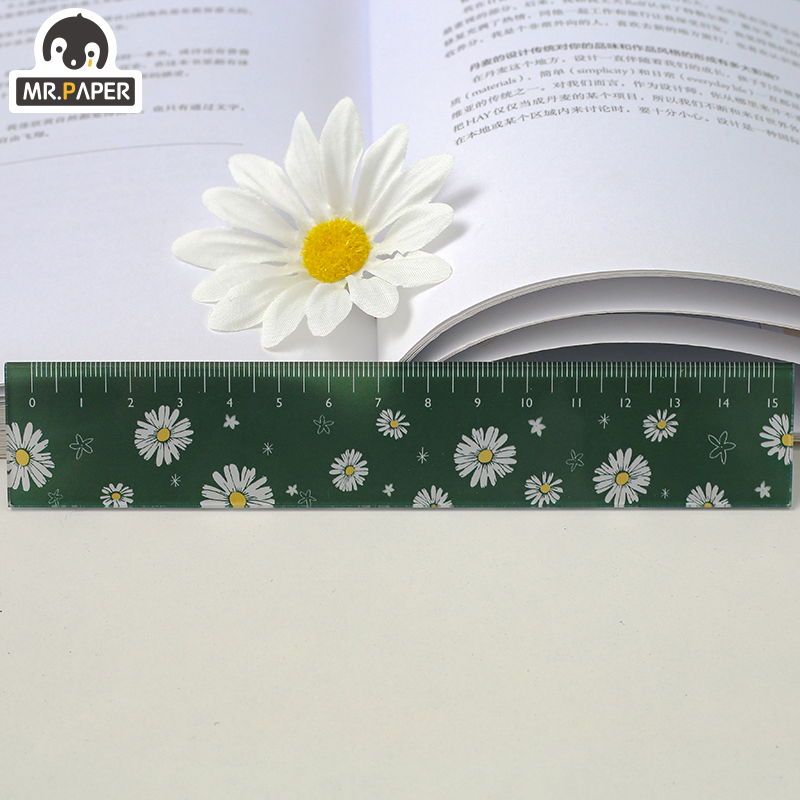 Mr.papir 4 designs 15cm blomster akryl farve lineal multifunktionel diy papirvarer tegning lige studerende kontor til børneskole