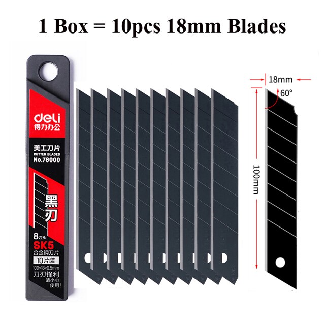 9mm 18mm Utility Knife Replacement Blades,Snap Off Carbon Steel Blades for Cutting Knives, Hobby, Craft Knife, Box Cutter: 1 Box 18mm 78000