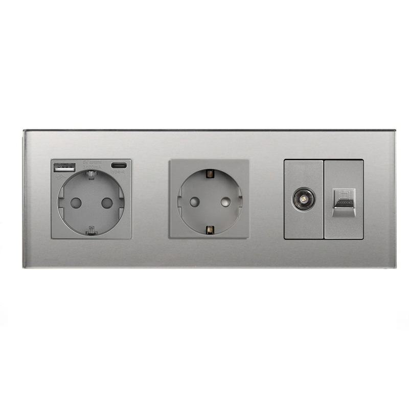 Bingoelec – Triple prise murale Standard ue, panneau en verre blanc noir, pour ordinateur, Internet, Rj45, amélioration de l'habitat: type 1