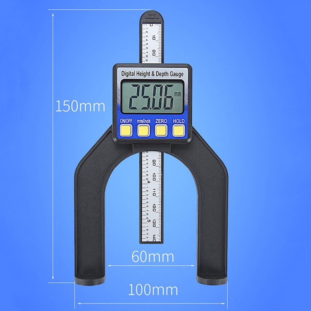 Calibrador de profundidad Digital LCD, calibradores de altura con pies magnéticos para mesas enrutadoras, herramientas de medición de carpintería de 0-80mm, 0,01mm: Blue