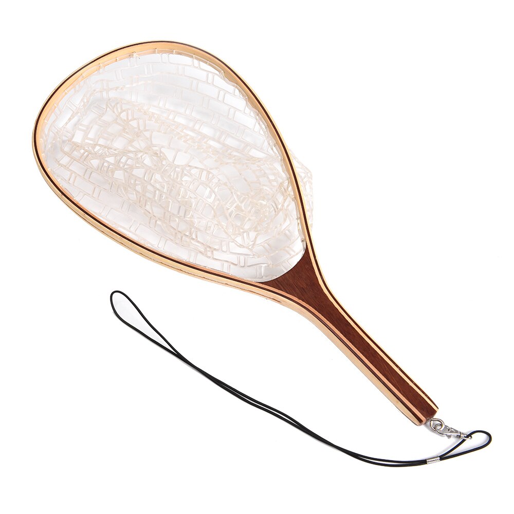 Fly Fishing Landing Net Wooden Handle Frame Fish Catch and Release Net Portable Lightweight Fishing Tool Supplies Durable