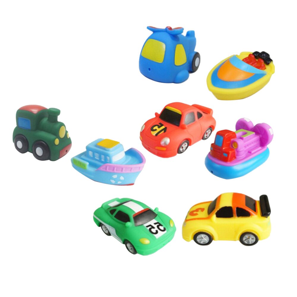 8Pcs Spelen Water Speelgoed Set Boot Voertuig Vliegtuigen Bad Speelgoed Squeeze Sound Bathtime Drijvende Boten Auto Modellen Zwemmen Baby speelgoed Voor