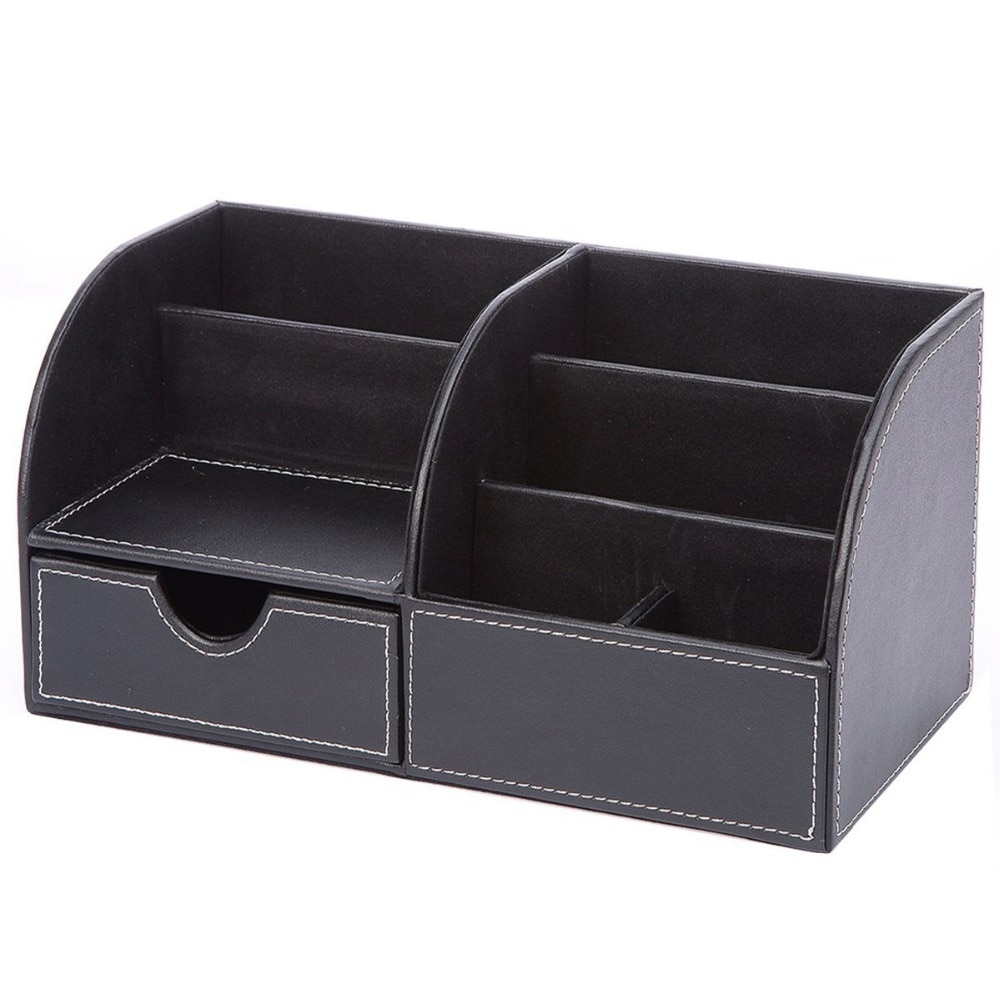 7 compartimentos de almacenamiento, soporte de escritorio de cuero PU, colección de organizador de Escritorio de oficina, soporte de lápiz para tarjetas de negocios