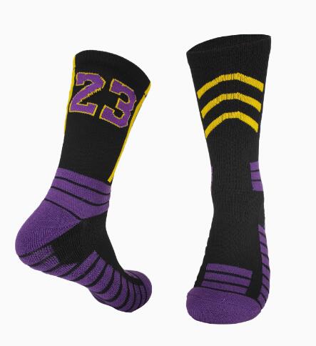 No23 No24 LA James KB LBJ Basketball Player Thick Sport Crew Towel Socks Digital Adult Thick Bottom Sports Socks men Basketball: 1Pair-23-biack / Kids(EU31-36)